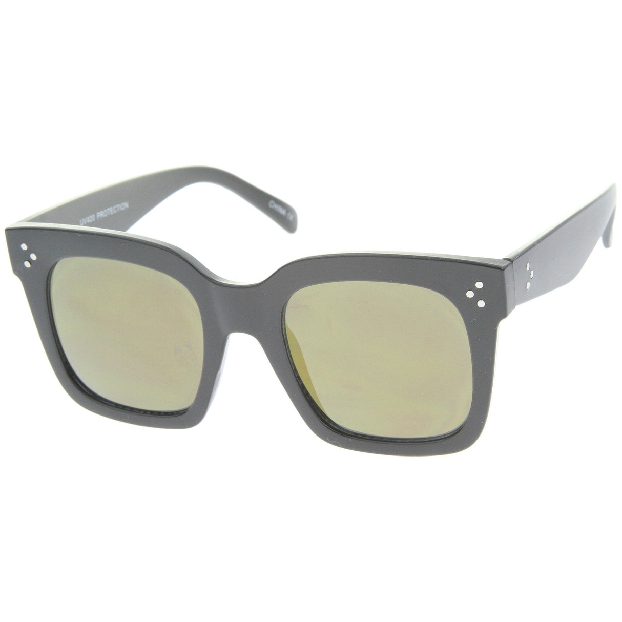Bold Oversize Flat Mirror Lens Square Frame Horn Rimmed Sunglasses 50mm - A100 from zeroUV