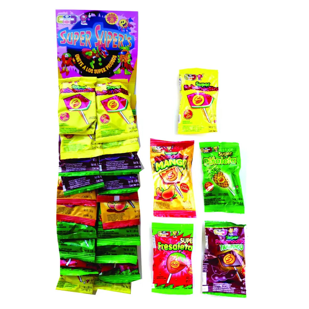 Rebanaditas Super Strip Mix Flavor Lollipops (8x20ct) .88 oz from Mexmax INC.