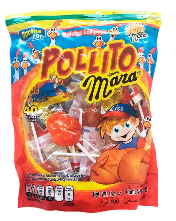 Mara Pollito with Chile Lollipops 40 ct 8 pack from Mexmax INC.