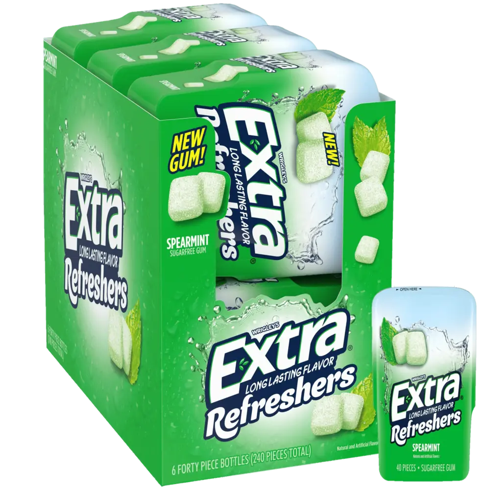 Extra Refreshers spearmint Gum Bottle 6 units (40 Pc/unit) From Mexmax INC.