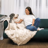 PupCloud™ Human-Size Dog Bed + Matching Waterproof Blanket Bundle - White with Brown Accents from Paw.com