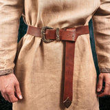 Brown Leather Belt with Brass Buckle & Tip from Norse Tradesman