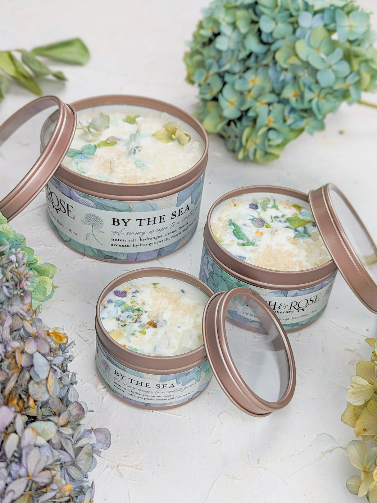 BY THE SEA Hydrangea Sea Salt Candle from Ash & Rose