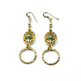 14 KT Gold Filled Green Crystal Hammered Circle Filigree Earrings from Alexa Martha Designs
