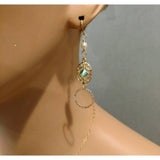 14 KT Gold Filled Green Crystal Hammered Circle Filigree Earrings from Alexa Martha Designs