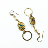 14 KT Gold Filled Green Crystal Hammered Circle Filigree Earrings from Alexa Martha Designs
