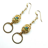 14 KT Gold Filled Green Crystal Hammered Circle Filigree Earrings from Alexa Martha Designs