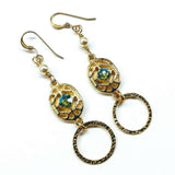 14 KT Gold Filled Green Crystal Hammered Circle Filigree Earrings from Alexa Martha Designs