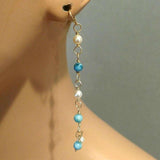 14 KT Gold Filled Wire Wrapped Long Turquoise Pearl Dangle Earrings from Alexa Martha Designs