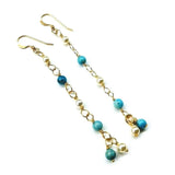 14 KT Gold Filled Wire Wrapped Long Turquoise Pearl Dangle Earrings from Alexa Martha Designs