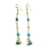 14 KT Gold Filled Wire Wrapped Long Turquoise Pearl Dangle Earrings from Alexa Martha Designs