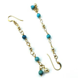 14 KT Gold Filled Wire Wrapped Long Turquoise Pearl Dangle Earrings from Alexa Martha Designs