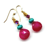 14 KT Gold Filled Wire Wrapped Pink And Turquoise Drop Gemstone Earrings from Alexa Martha Designs