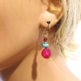 14 KT Gold Filled Wire Wrapped Pink And Turquoise Drop Gemstone Earrings from Alexa Martha Designs