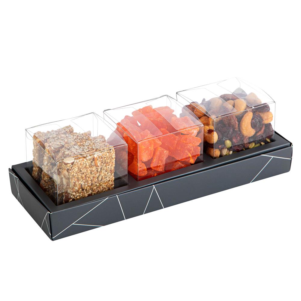 3 Square Shaped Clear Boxes With Rectangle Tray Gray from Hammont