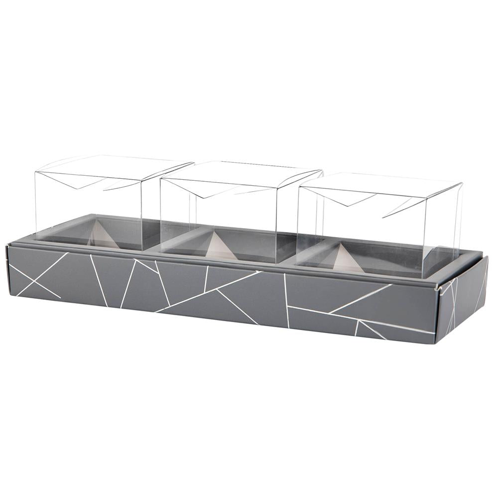 3 Square Shaped Clear Boxes With Rectangle Tray Gray from Hammont
