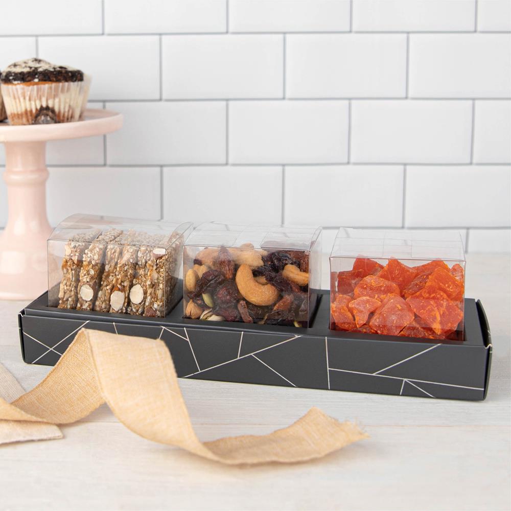 3 Square Shaped Clear Boxes With Rectangle Tray Gray from Hammont