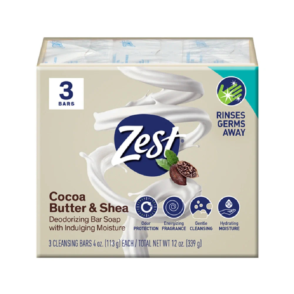 Zest Indulgen Cocoa Butter & Shea Bar Soap 3pk 4 oz From Mexmax INC.