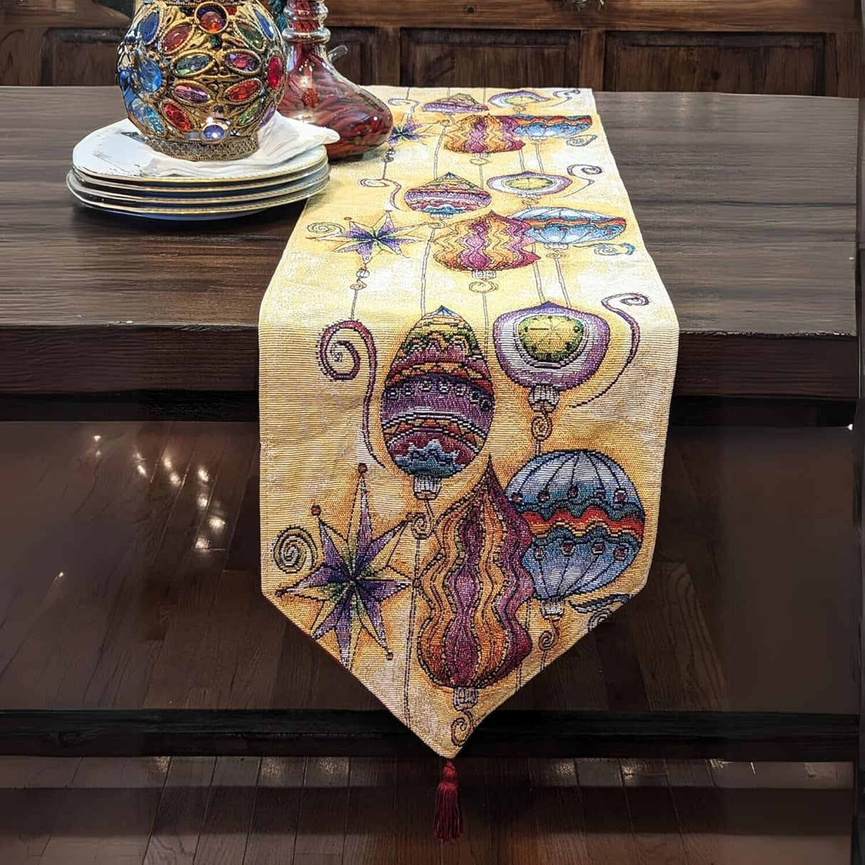 DaDa Bedding Bohemian Ornaments Colorful Holiday Lanterns Tapestry Dining Table Runner (14916) from DaDalogy Bedding Collection