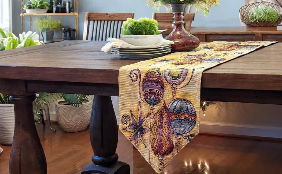 DaDa Bedding Bohemian Ornaments Colorful Holiday Lanterns Tapestry Dining Table Runner (14916) from DaDalogy Bedding Collection