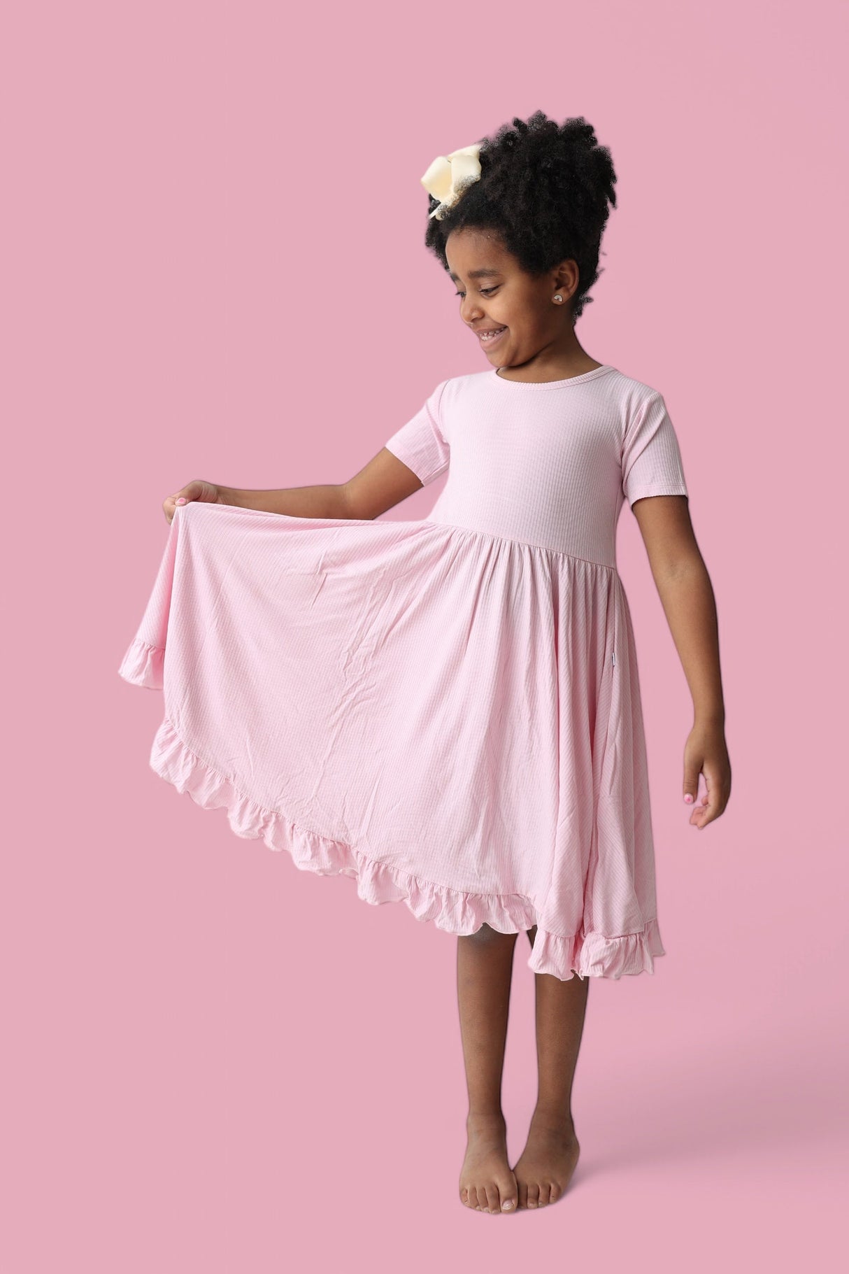 PINK ROSE RIB RUFFLE DRESS from DREAM BIG LITTLE CO