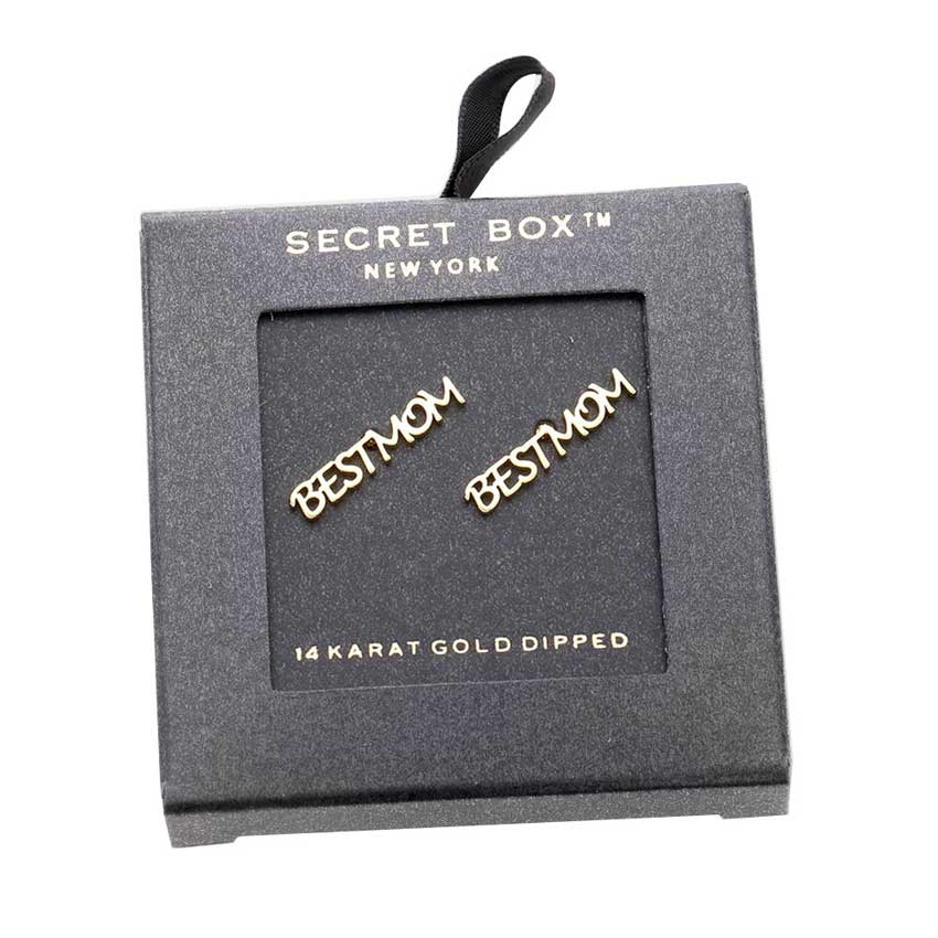14K Gold-Dipped "Best Mom" Message Stud Earrings from Madeline Love