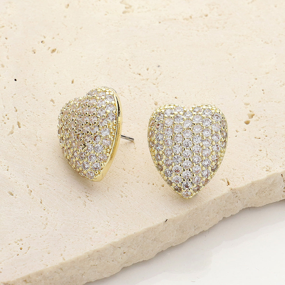 14K Gold Plated CZ Stone Paved Heart Stud Earrings from Madeline Love