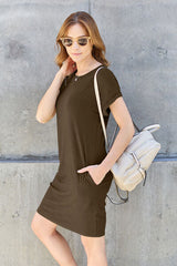 Basic Bae Full Size Round Neck Short Sleeve Dress with Pockets from Enfance-Heureuse