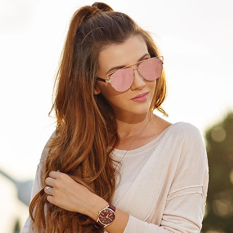 Modern Metal Crossbar Mirrored Lens Flat Front Sunglasses A145 from zeroUV