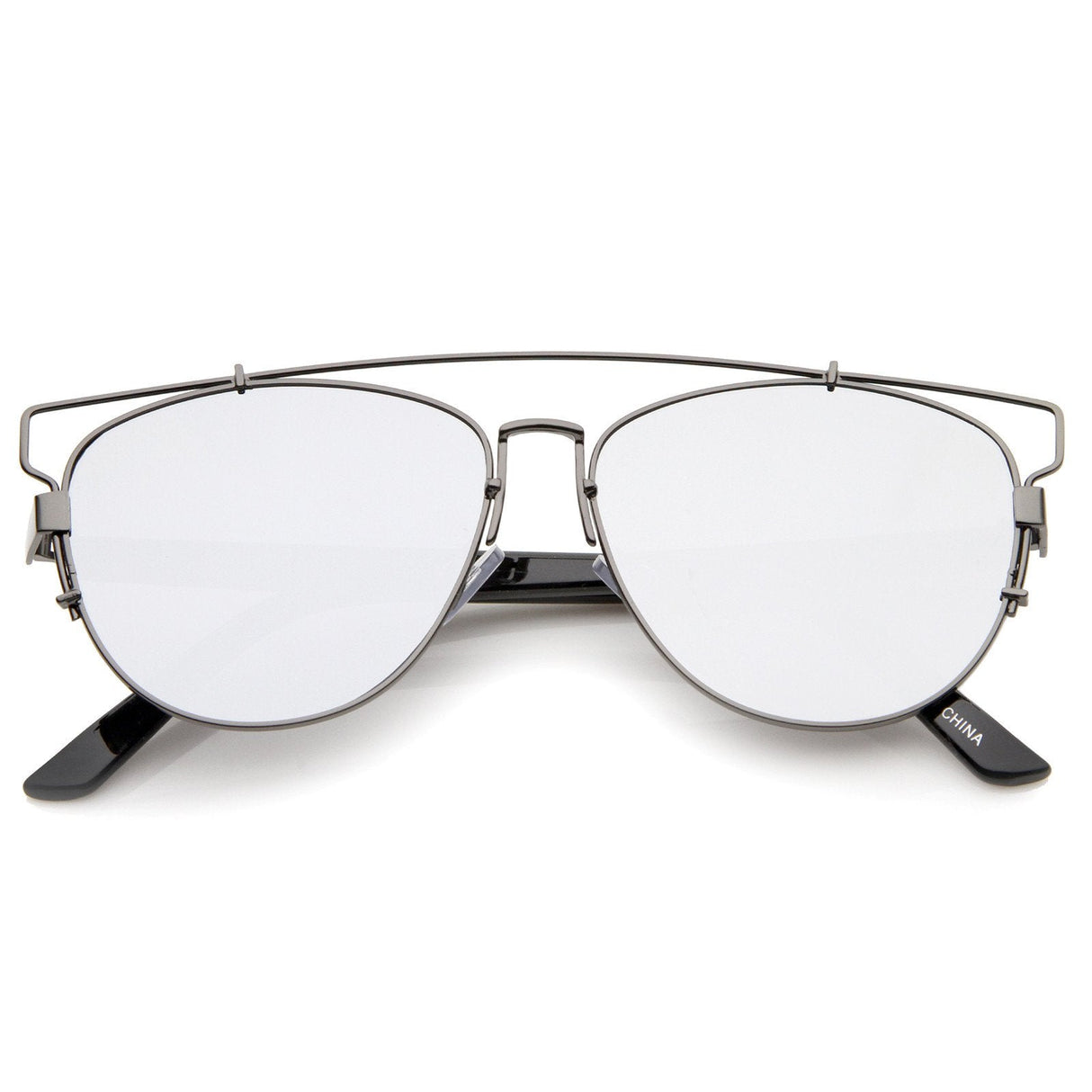 Modern Metal Crossbar Mirrored Lens Flat Front Sunglasses A145 from zeroUV