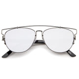 Modern Metal Crossbar Mirrored Lens Flat Front Sunglasses A145 from zeroUV
