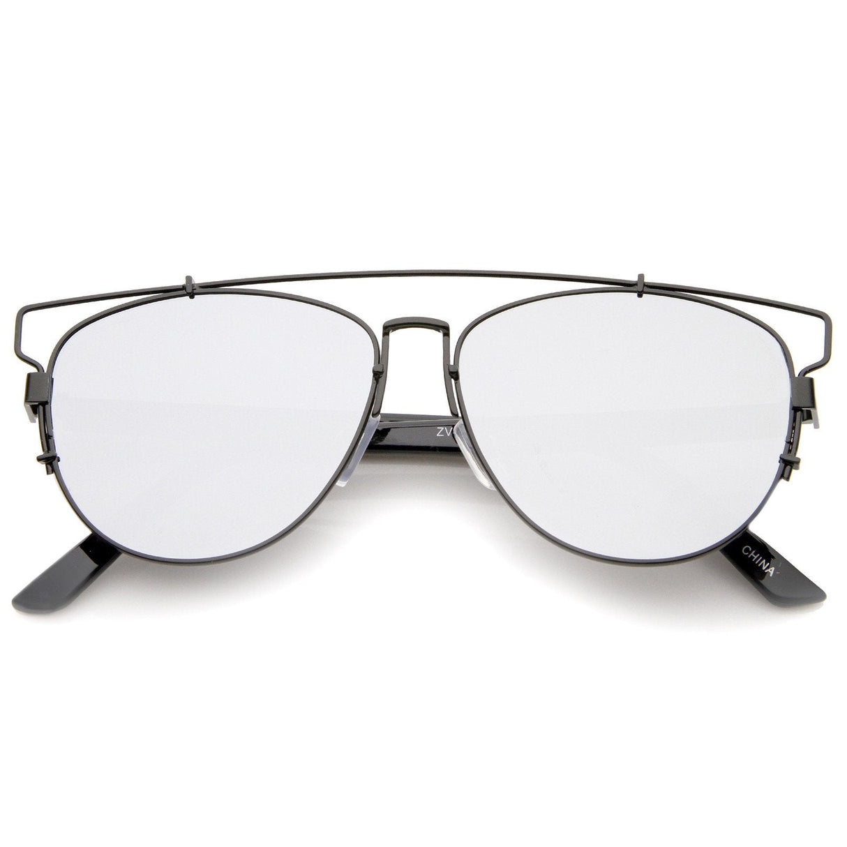 Modern Metal Crossbar Mirrored Lens Flat Front Sunglasses A145 from zeroUV