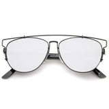 Modern Metal Crossbar Mirrored Lens Flat Front Sunglasses A145 from zeroUV