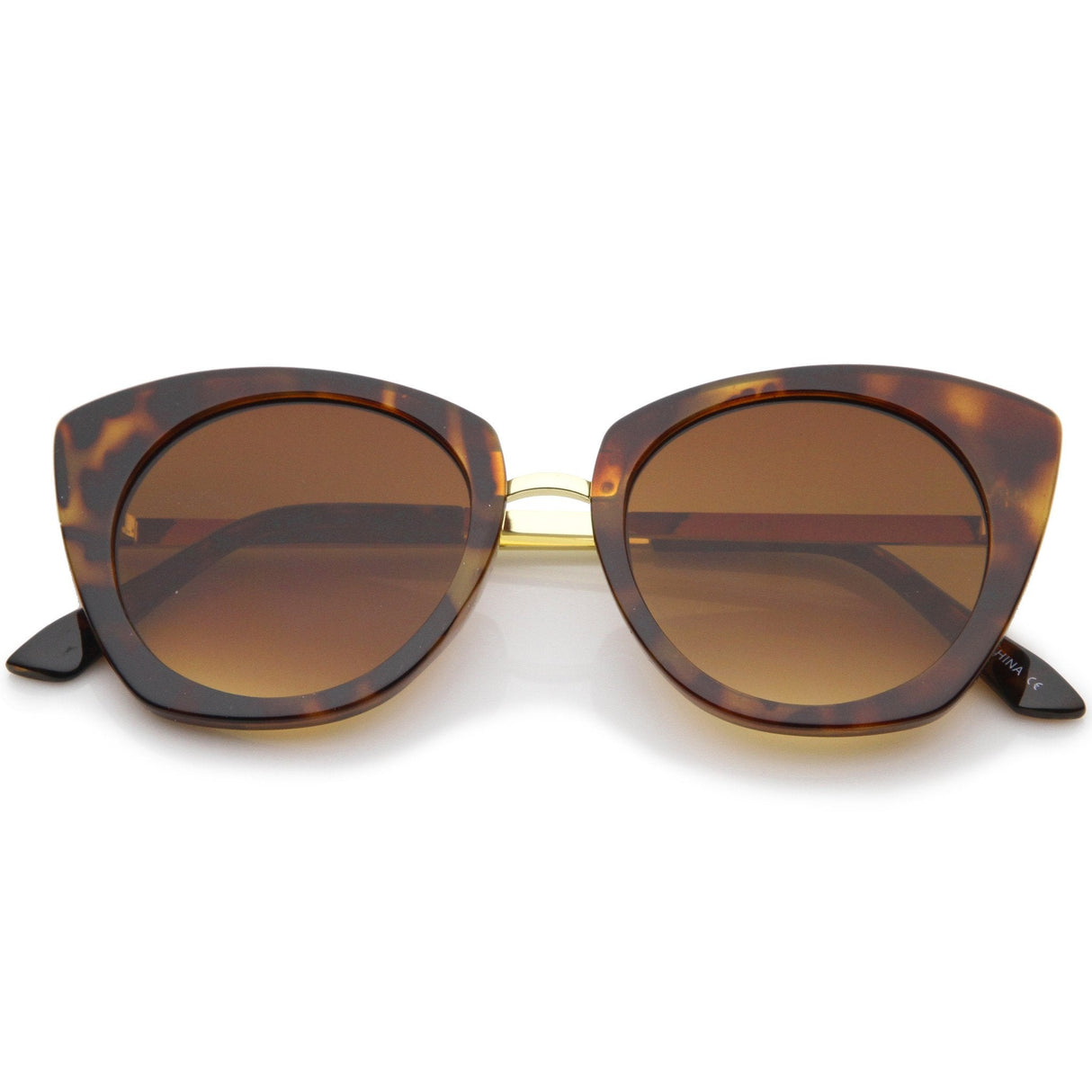 Women's Bold Round Metal Temple Cat Eye Sunglasses A526 from zeroUV
