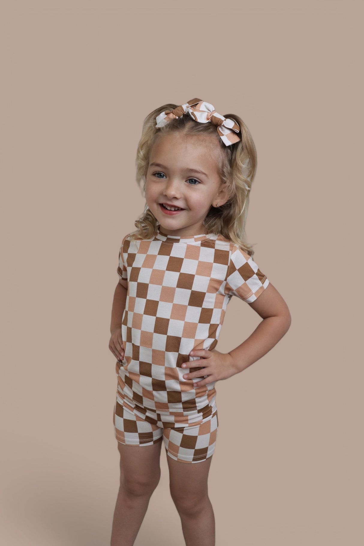 CHESTNUT CHECKERS DREAM BOW HAIR CLIPS from DREAM BIG LITTLE CO