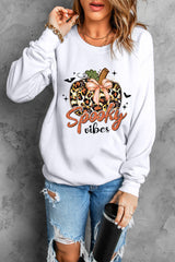 Beige Spooky Leopard Pumpkin Print Crew Neck Sweatshirt from MsDressly