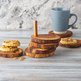 Olive Wood Coaster Set with Holder -7 Pcs from Choixe
