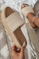 White Boho Woven Non-slip Wedge Slippers from Threaded Pear