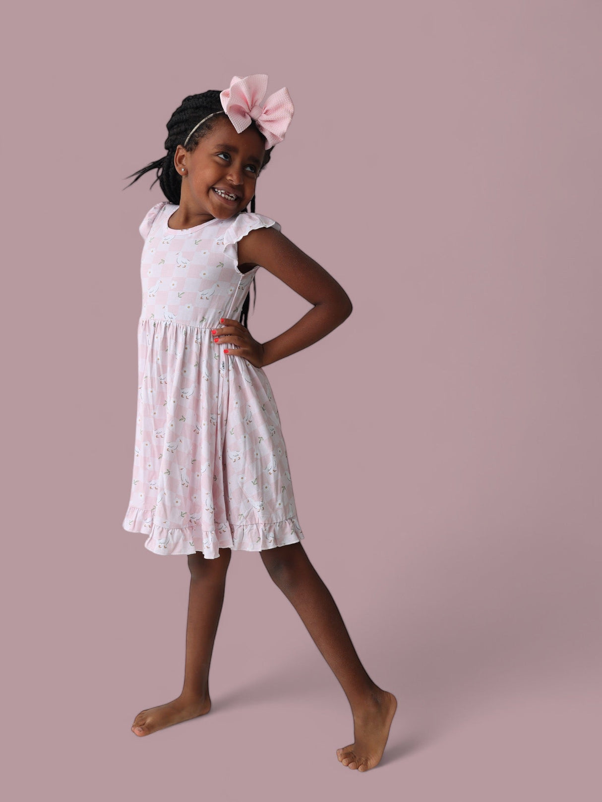 EXCLUSIVE DUCKS AND DAISIES DREAM CAP SLEEVE RUFFLE DRESS from DREAM BIG LITTLE CO