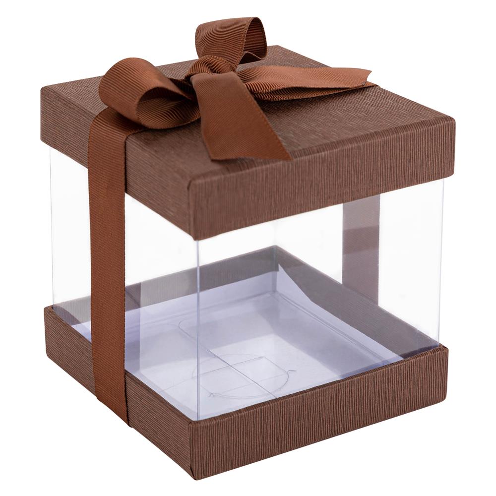 Clear Plastic Gift Boxes Brown Bakery Boxes With Base Lid & Ribbon from Hammont