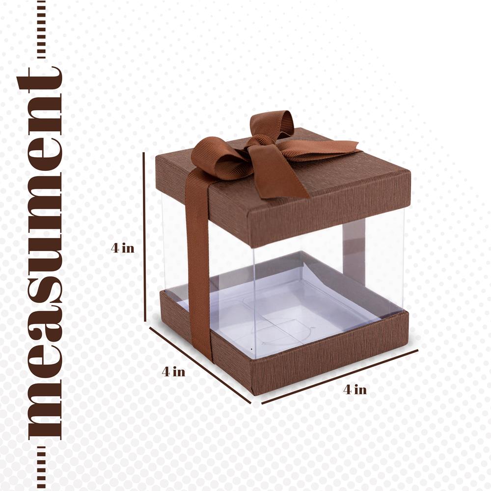 Clear Plastic Gift Boxes Brown Bakery Boxes With Base Lid & Ribbon from Hammont