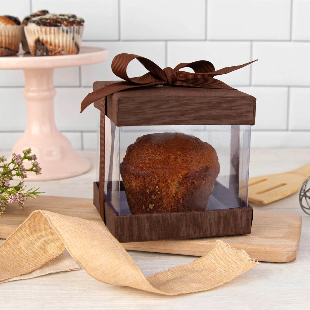 Clear Plastic Gift Boxes Brown Bakery Boxes With Base Lid & Ribbon from Hammont