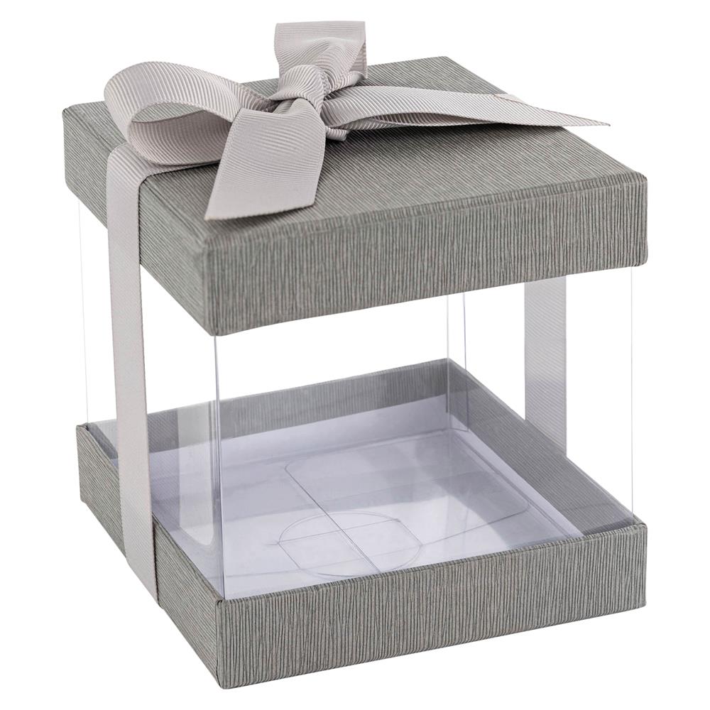 Plastic Gift Boxes Gray Bakery Boxes With Base Lid & Ribbon from Hammont