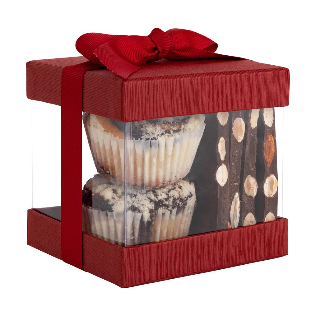 Clear Plastic Gift Boxes Maroon Bakery Boxes With Base Lid & Ribbon from Hammont
