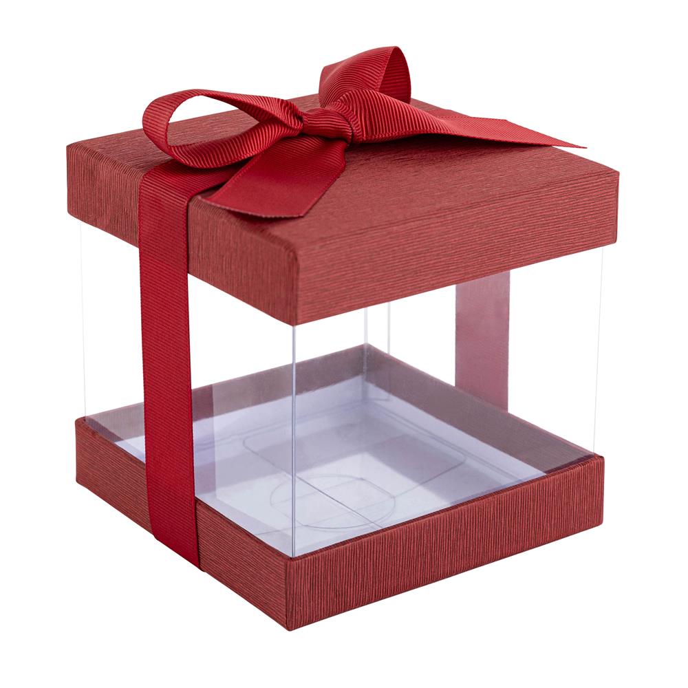 Clear Plastic Gift Boxes Maroon Bakery Boxes With Base Lid & Ribbon from Hammont