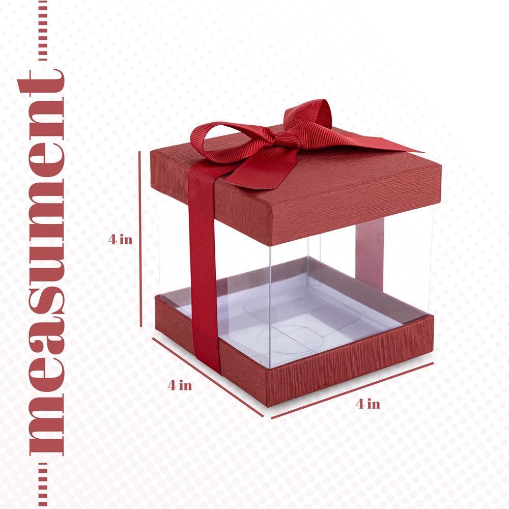 Clear Plastic Gift Boxes Maroon Bakery Boxes With Base Lid & Ribbon from Hammont
