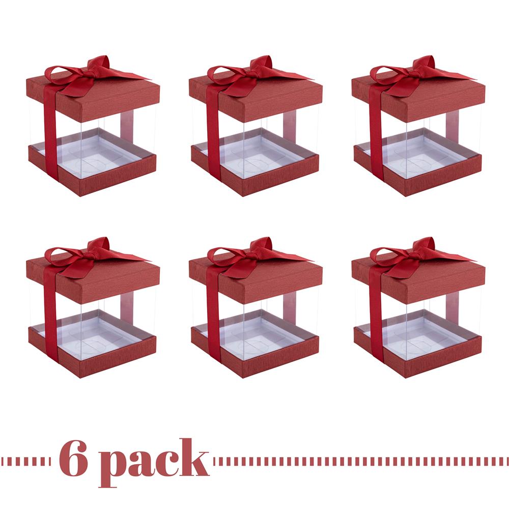 Clear Plastic Gift Boxes Maroon Bakery Boxes With Base Lid & Ribbon from Hammont