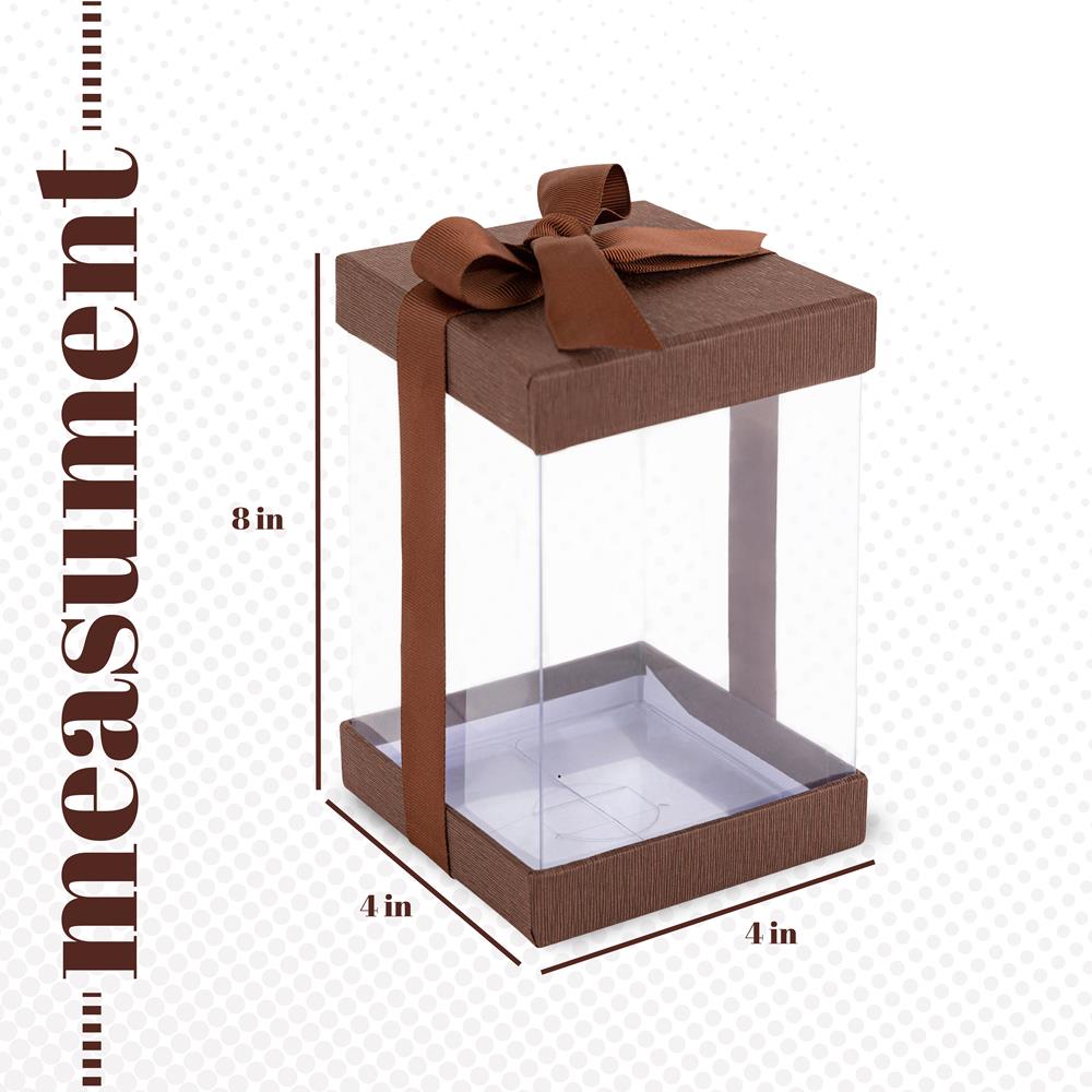 Plastic Gift Boxes Brown 8X 4X 4" 6 Pack Bakery Boxes With Base Lid & Ribbon from Hammont