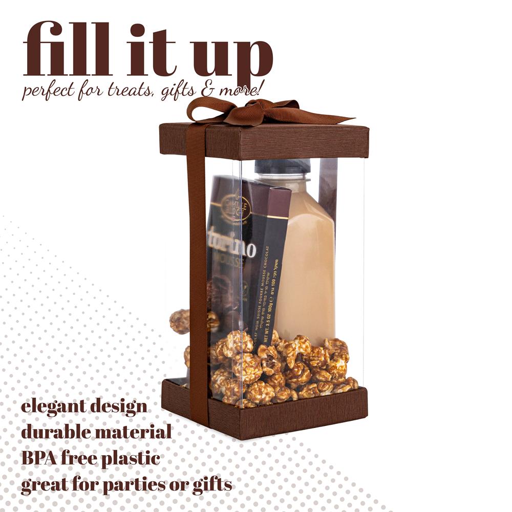 Plastic Gift Boxes Brown 8X 4X 4" 6 Pack Bakery Boxes With Base Lid & Ribbon from Hammont