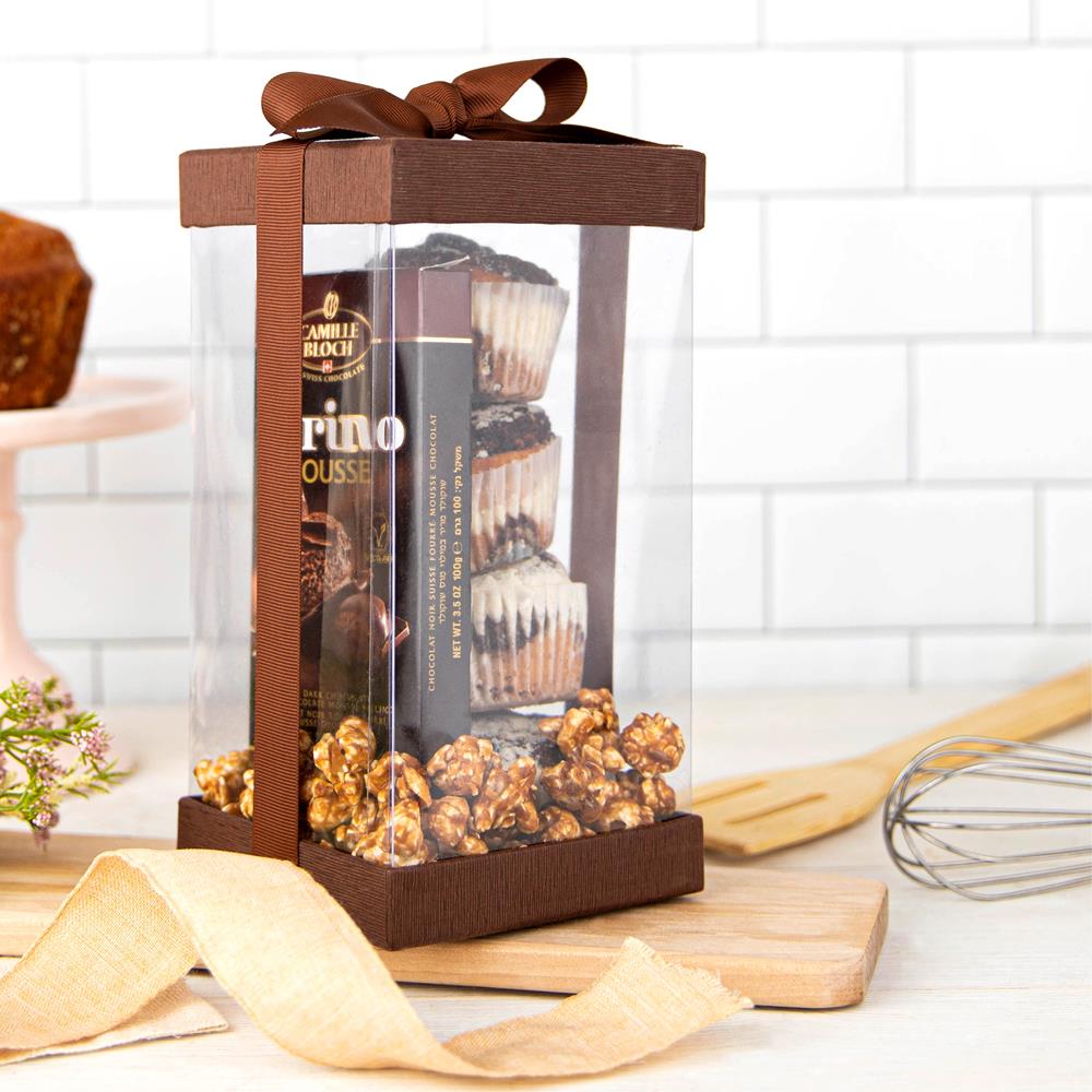 Plastic Gift Boxes Brown 8X 4X 4" 6 Pack Bakery Boxes With Base Lid & Ribbon from Hammont